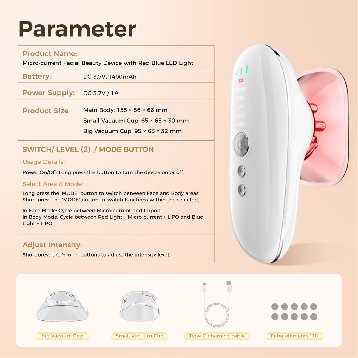 Velanoraga 5-in-1 LIPO vacuum massage with LED for smoother skin