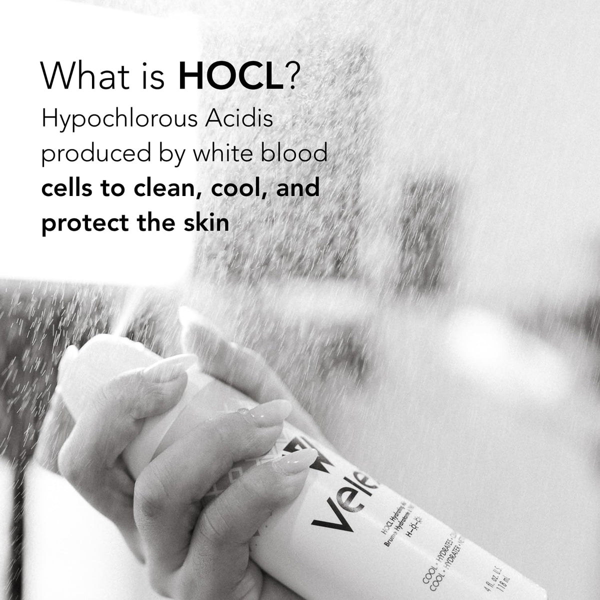 Velez HOCL Hydrating Face Mist aluminum can guards against UV light and damage.
