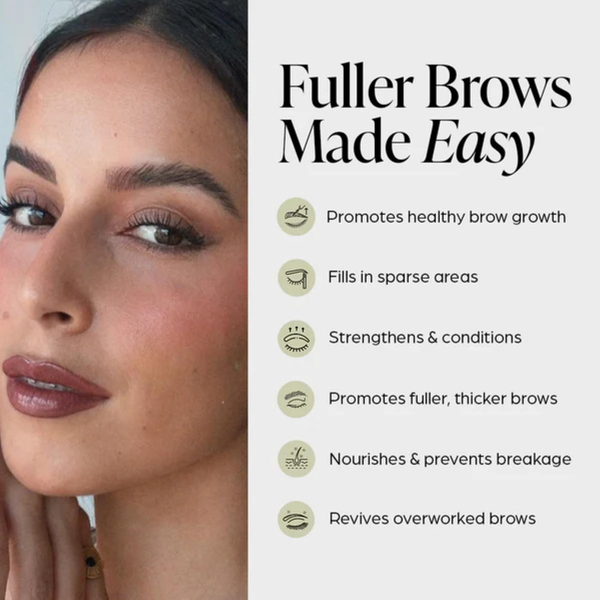Vellora Eyebrow Serum packaging front highlights gentle ingredients
