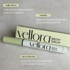 Vellora Eyebrow Serum texture drop shows lightweight formula