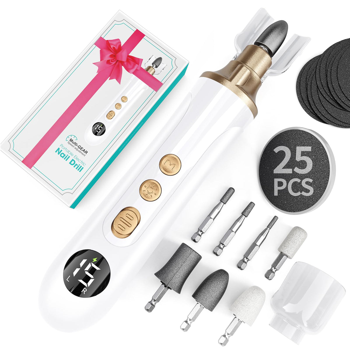 Velnail professional nail drill kit close-up showing sturdy handpiece for thick nails