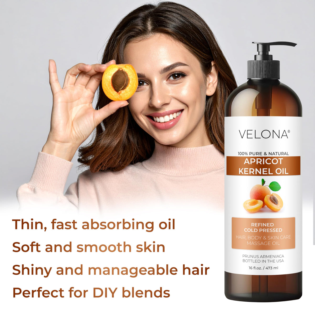 Velona Apricot Kernel Oil – versatile carrier for DIY beauty blends.