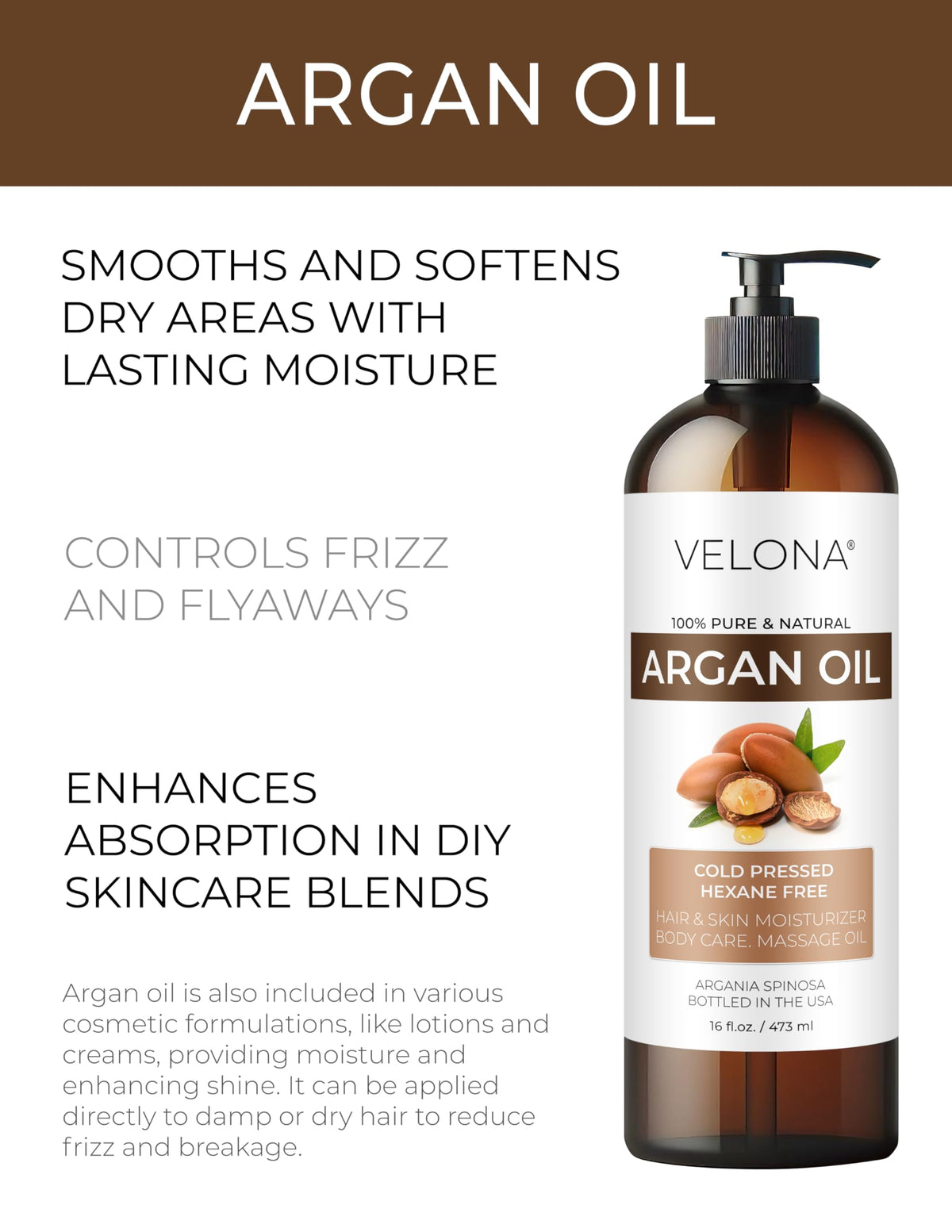 Cap kit included with Velona Argan Oil for easy dispensing