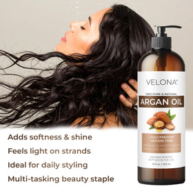 Velona Argan Oil applied to skin or hands for quick absorption.