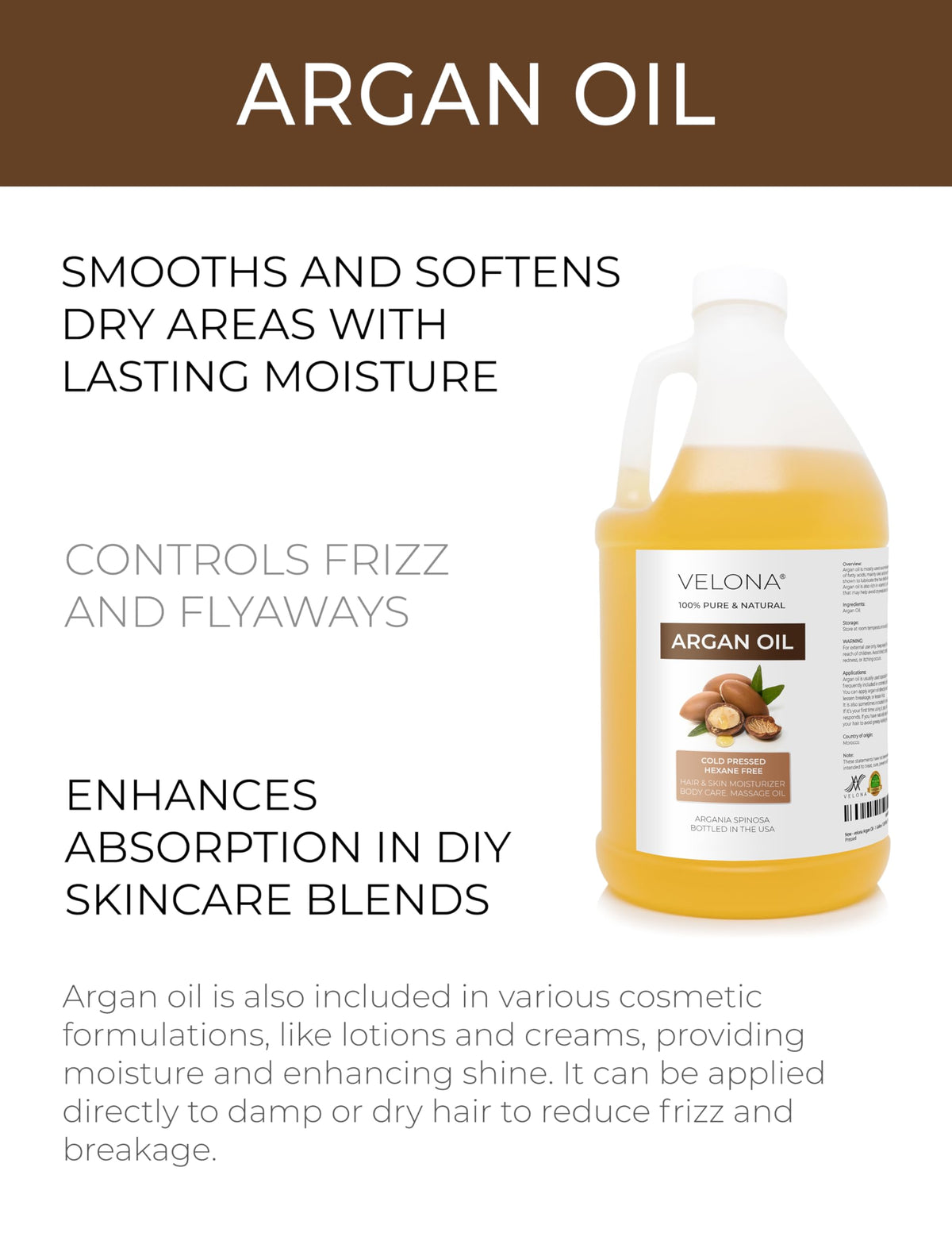 Velona Argan Oil texture close-up showing silky finish for grooming.