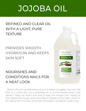 Close-up of Velona jojoba oil texture, clear, light, non-greasy feel.