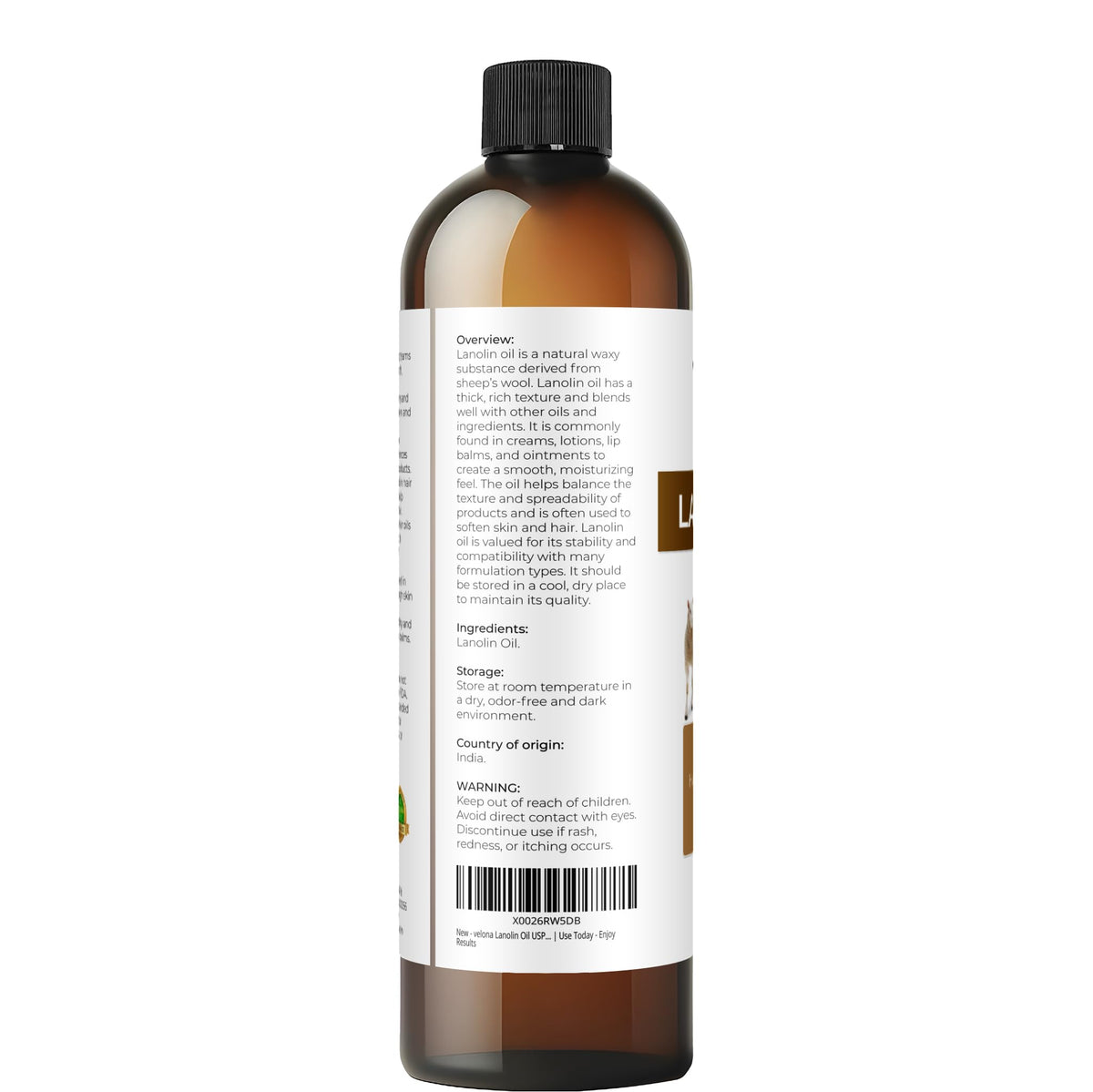 Velona Lanolin Oil bottle with dropper, suggesting easy, mess-free application.