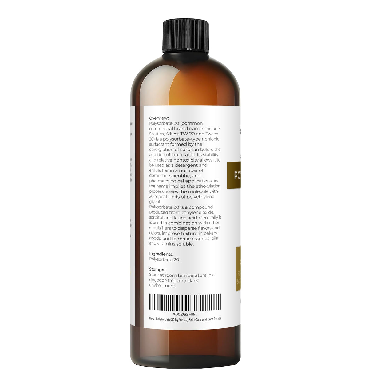 Velona Polysorbate 20 emulsifier swirl in lotion for smooth texture.