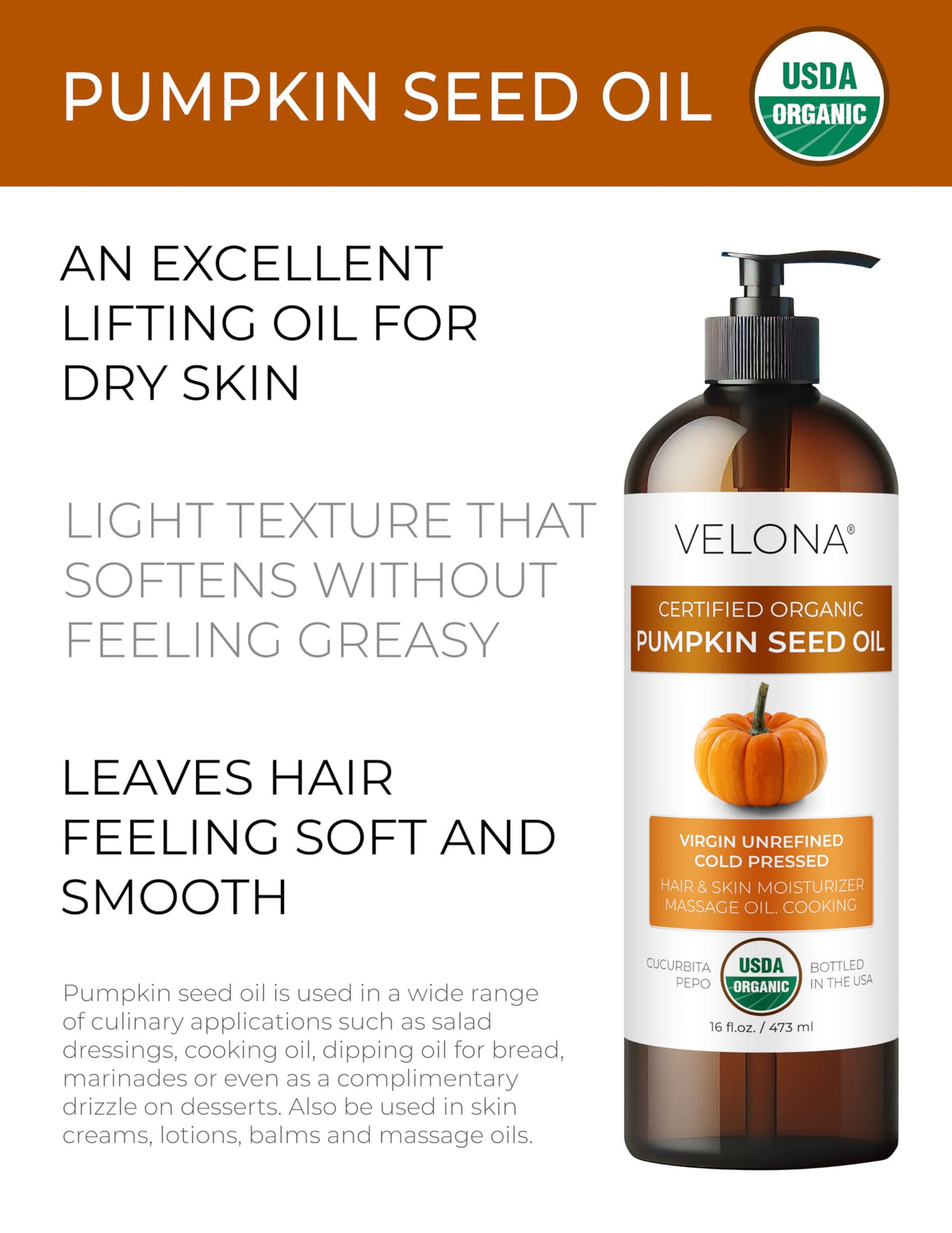 Velona Pumpkin Seed Oil being poured for dressings and finishing gourmet dishes