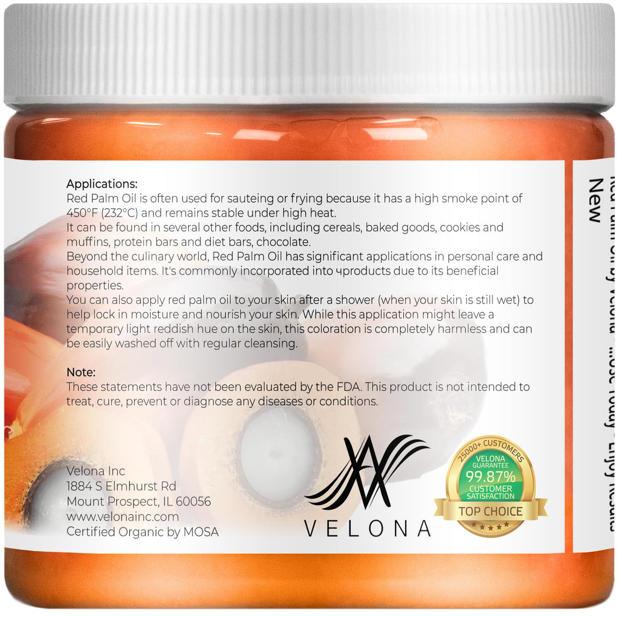 Velona red palm oil cold pressed label preserves natural nutrients