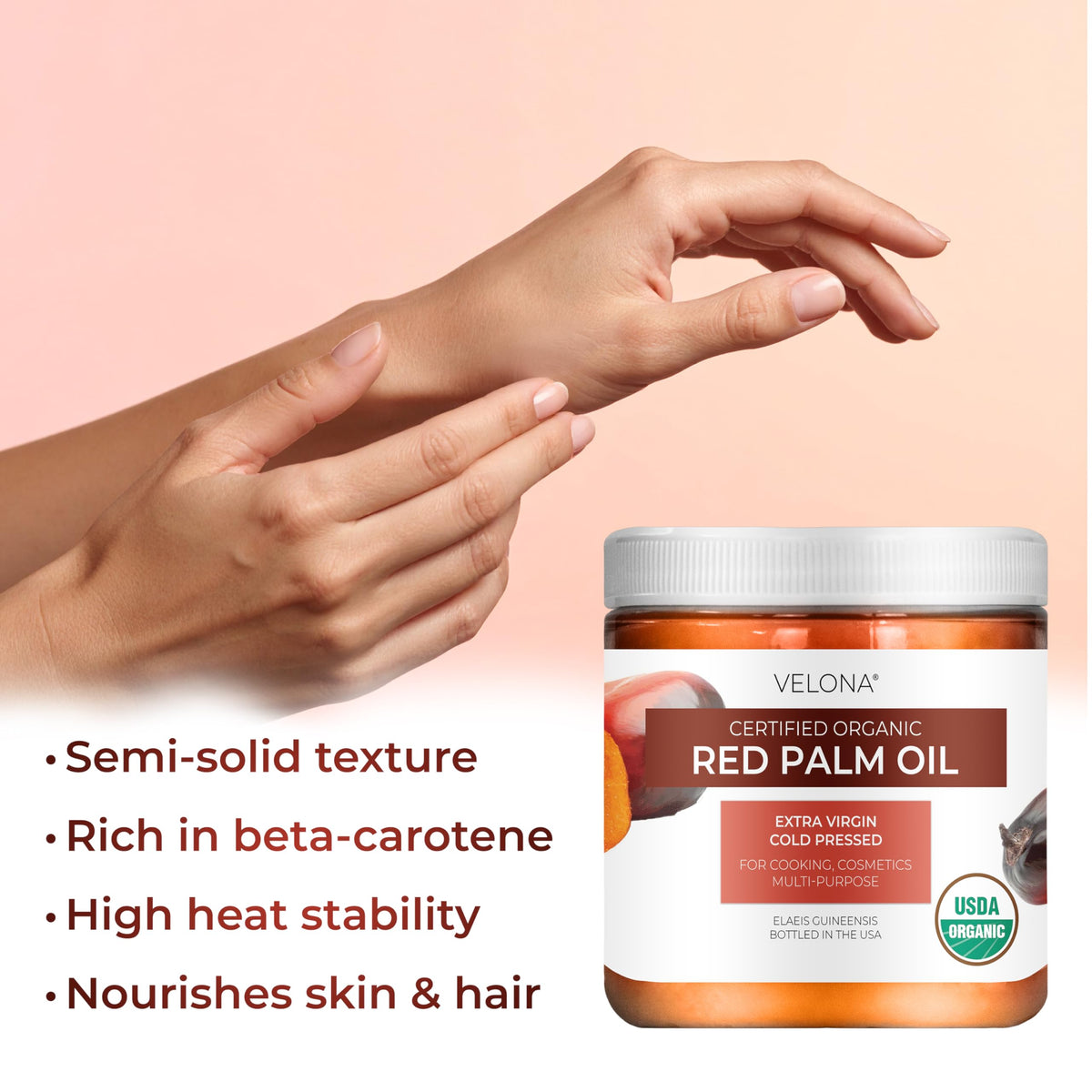 Velona red palm oil skin care use in blends