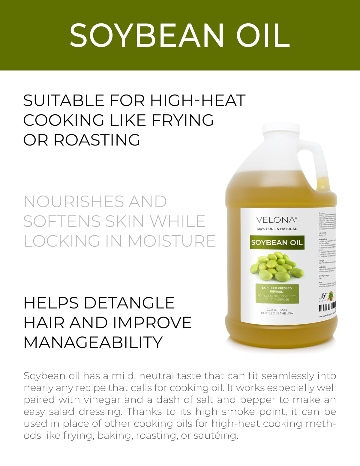 Velona Soybean Oil pouring scene for frying and dressings