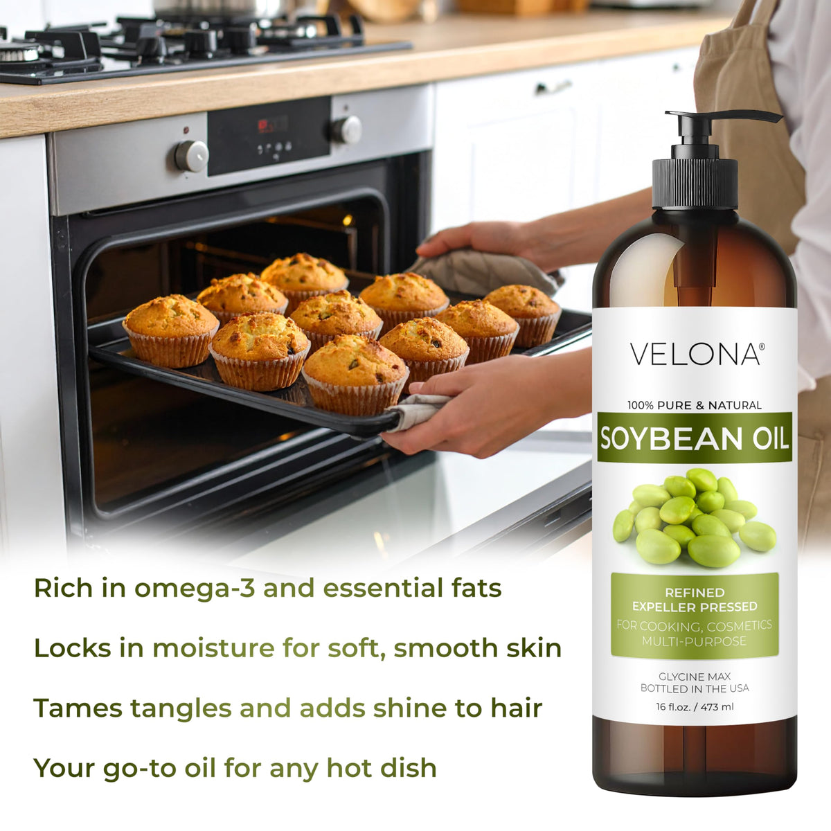Velona Soybean Oil applied to skin for softness