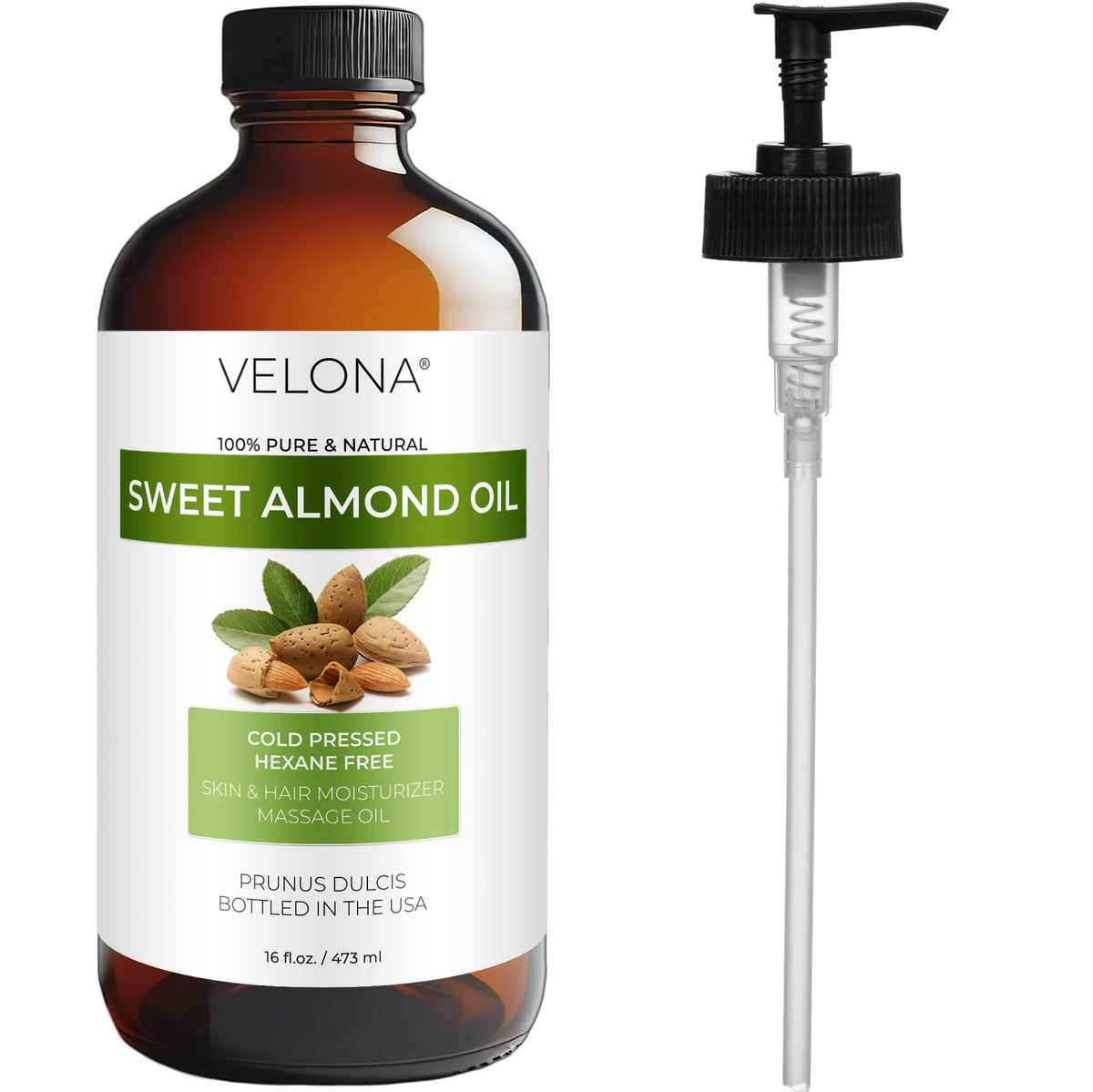 Velona Sweet Almond Oil bath scene suggests luxurious, lightweight body care