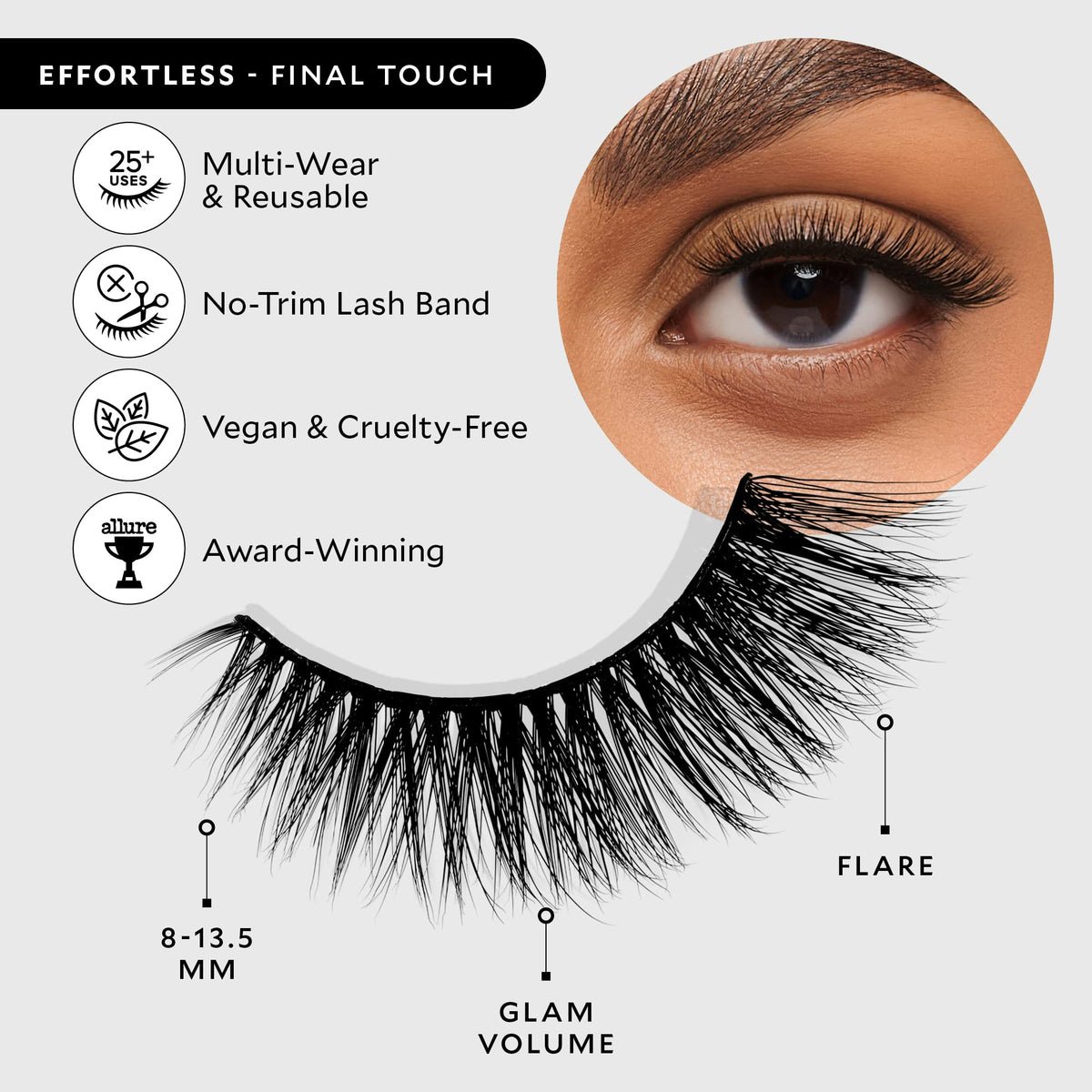 VELOUR Effortless Lashes beginner-friendly design makes application easy.
