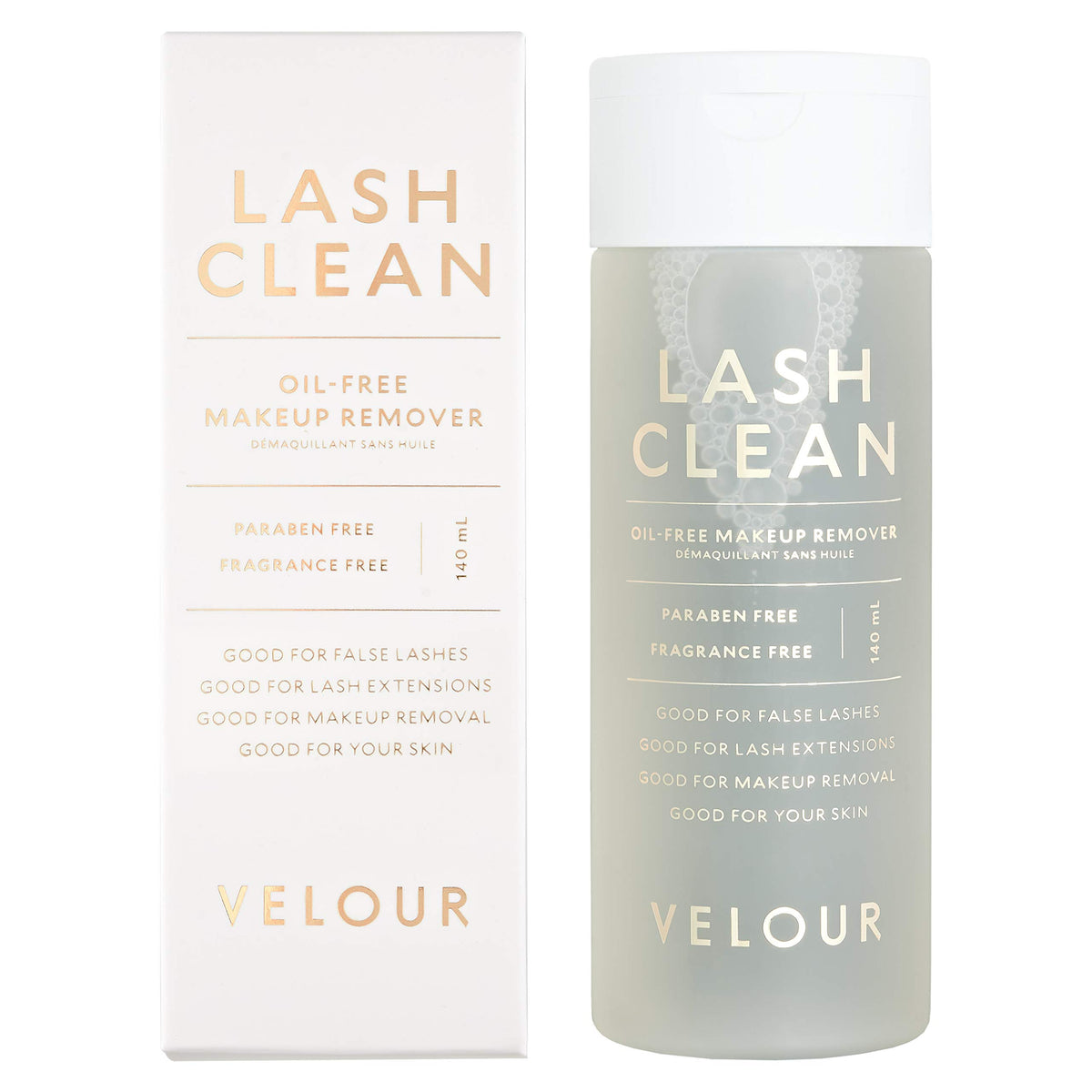 Velour Lash Clean bottle-front shows oil-free lash remover ideal for extensions
