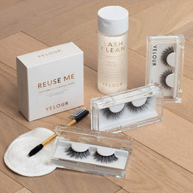 Velour Lash Clean box-packaging conveys eco-friendly, recyclable packaging