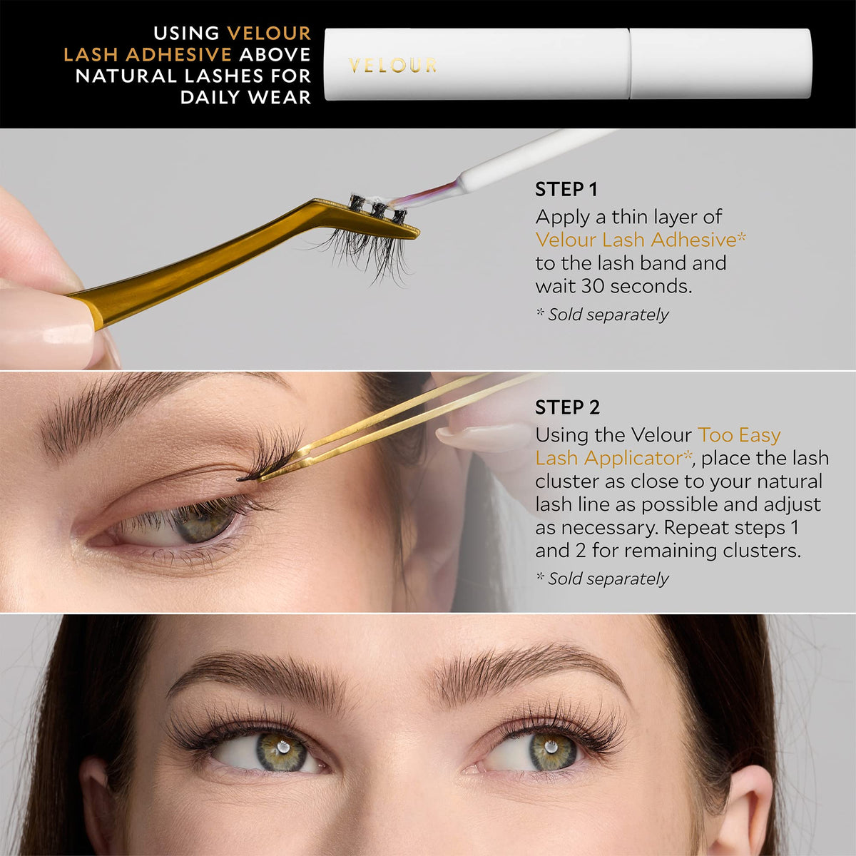 Velour Xtensions handmade lashes support reusable applications for multiple looks.