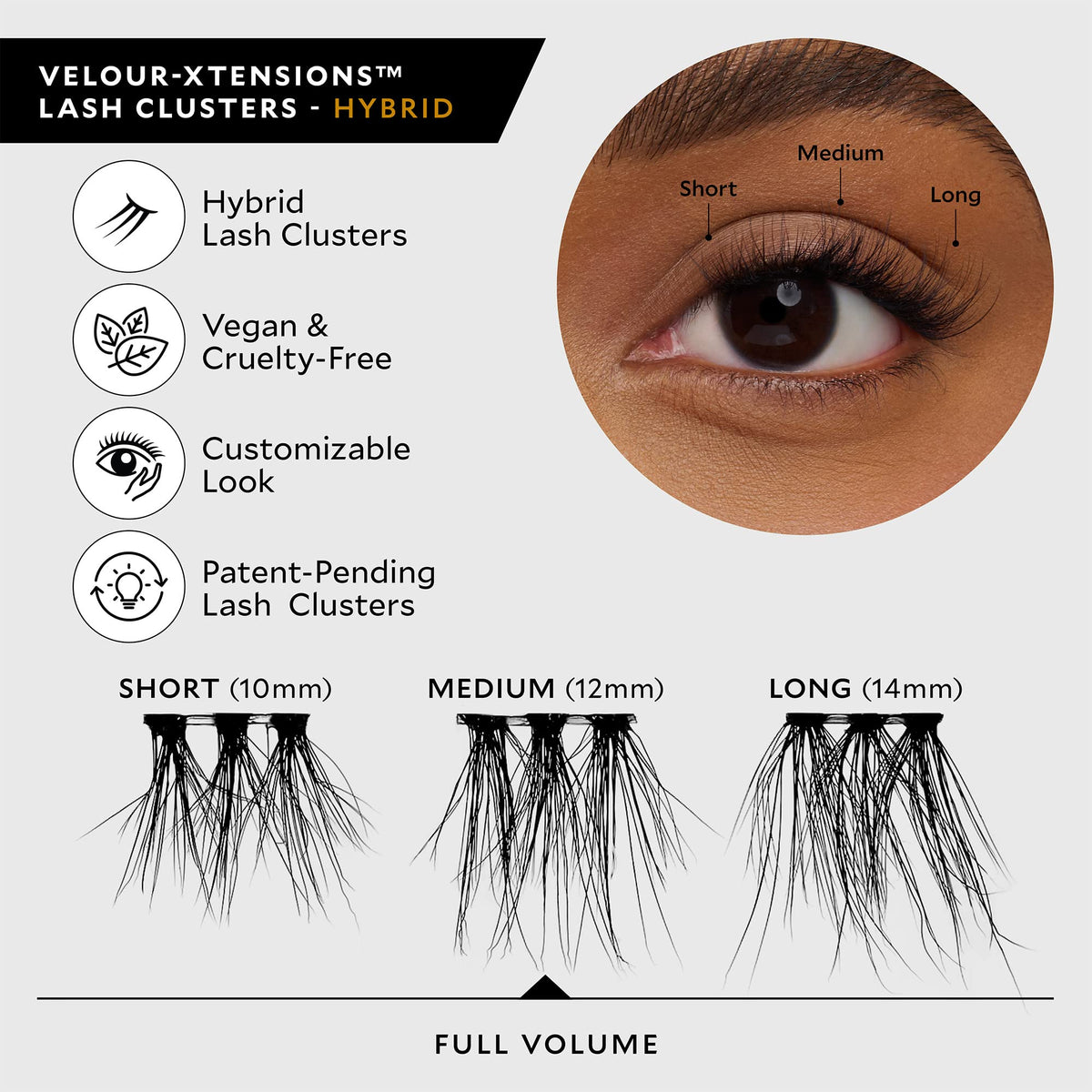 Velour Xtensions 18 clusters enable creative looks and personalized lash patterns.