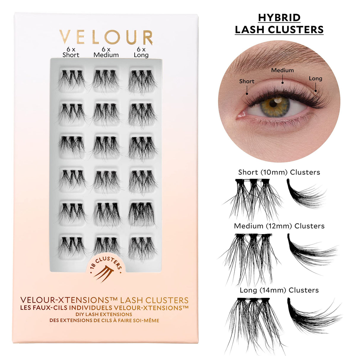 Velour Xtensions vegan cruelty-free clusters suit sensitive eyes with a gentle feel.