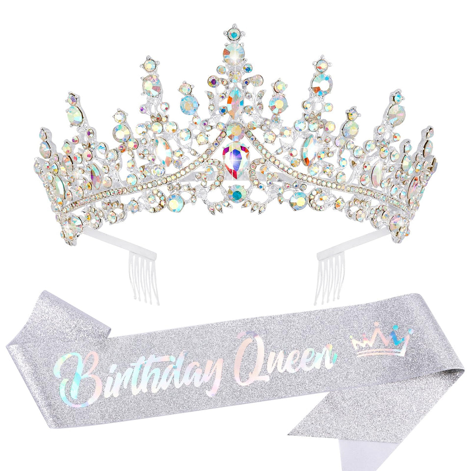 VELSCRUN AB tiara close-up highlighting rhinestones and floral accents for celebrations.