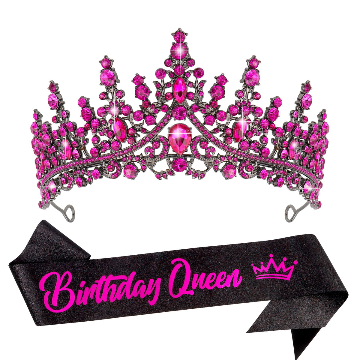 VELSCRUN Birthday Queen Tiara with rose-pink crystals for elegant celebrations