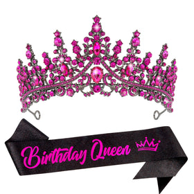 VELSCRUN Birthday Queen Tiara with rose-pink crystals for elegant celebrations