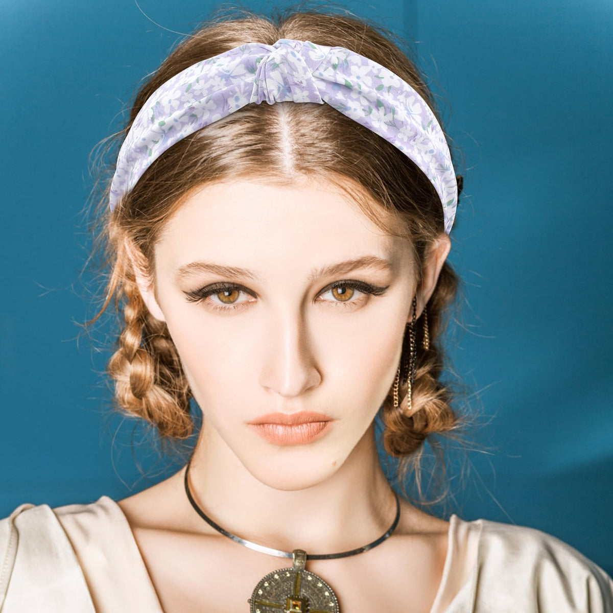 VELSCRUN knotted solid-color navy headband durable and flexible