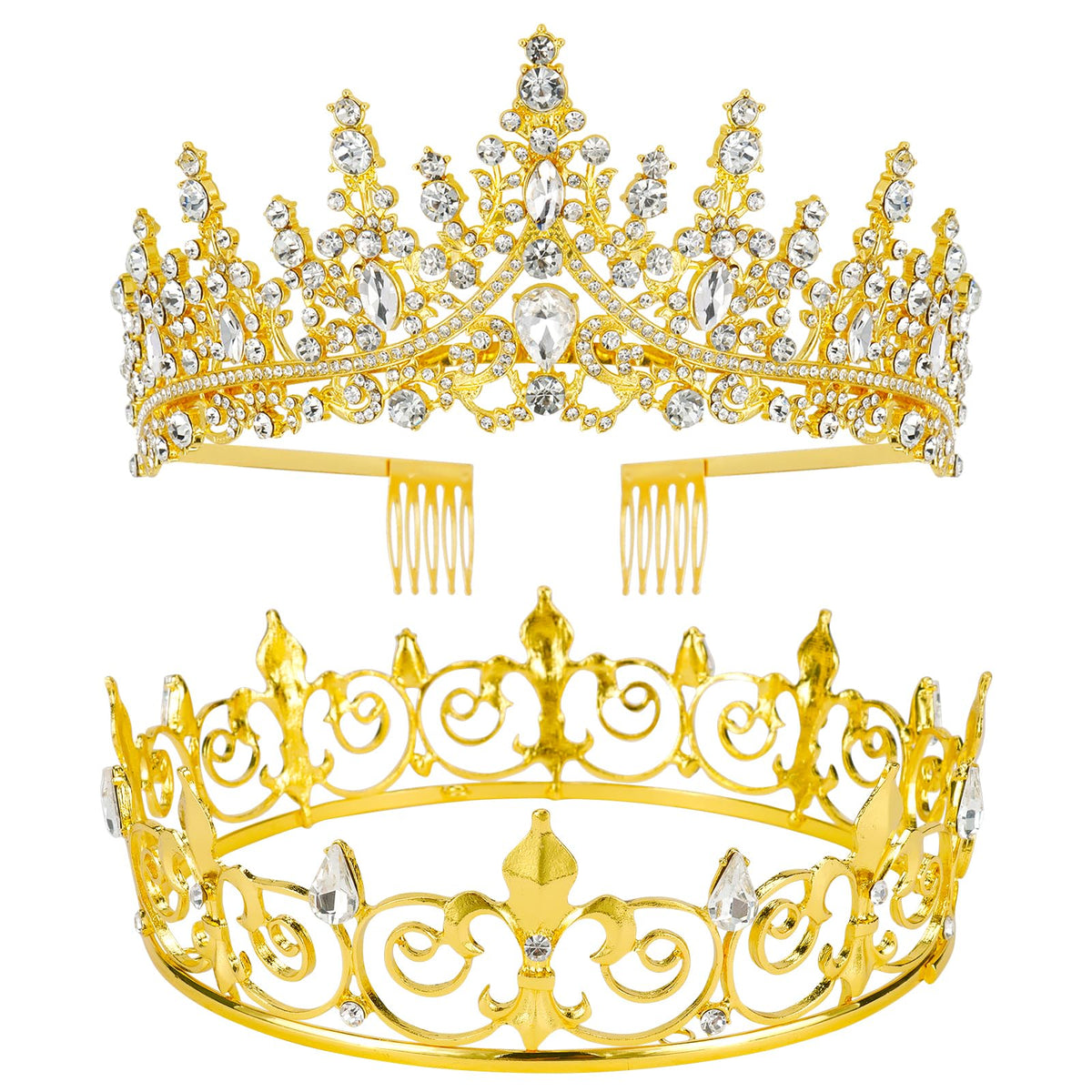 VELSCRUN king crown in gold metal for a bold regal look and photos.