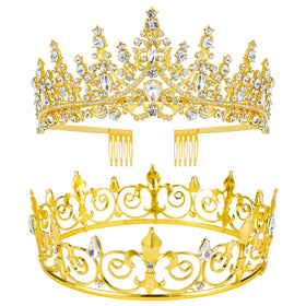 VELSCRUN king crown in gold metal for a bold regal look and photos.