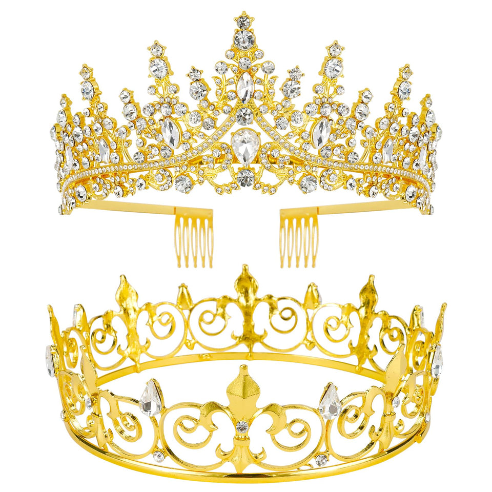 VELSCRUN king crown in gold metal for a bold regal look and photos.