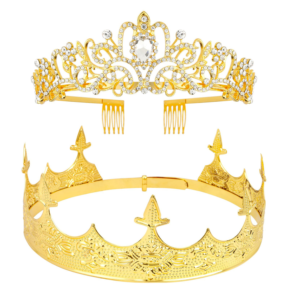 VELSCRUN king crown in gold metal with crystals for regal party styling