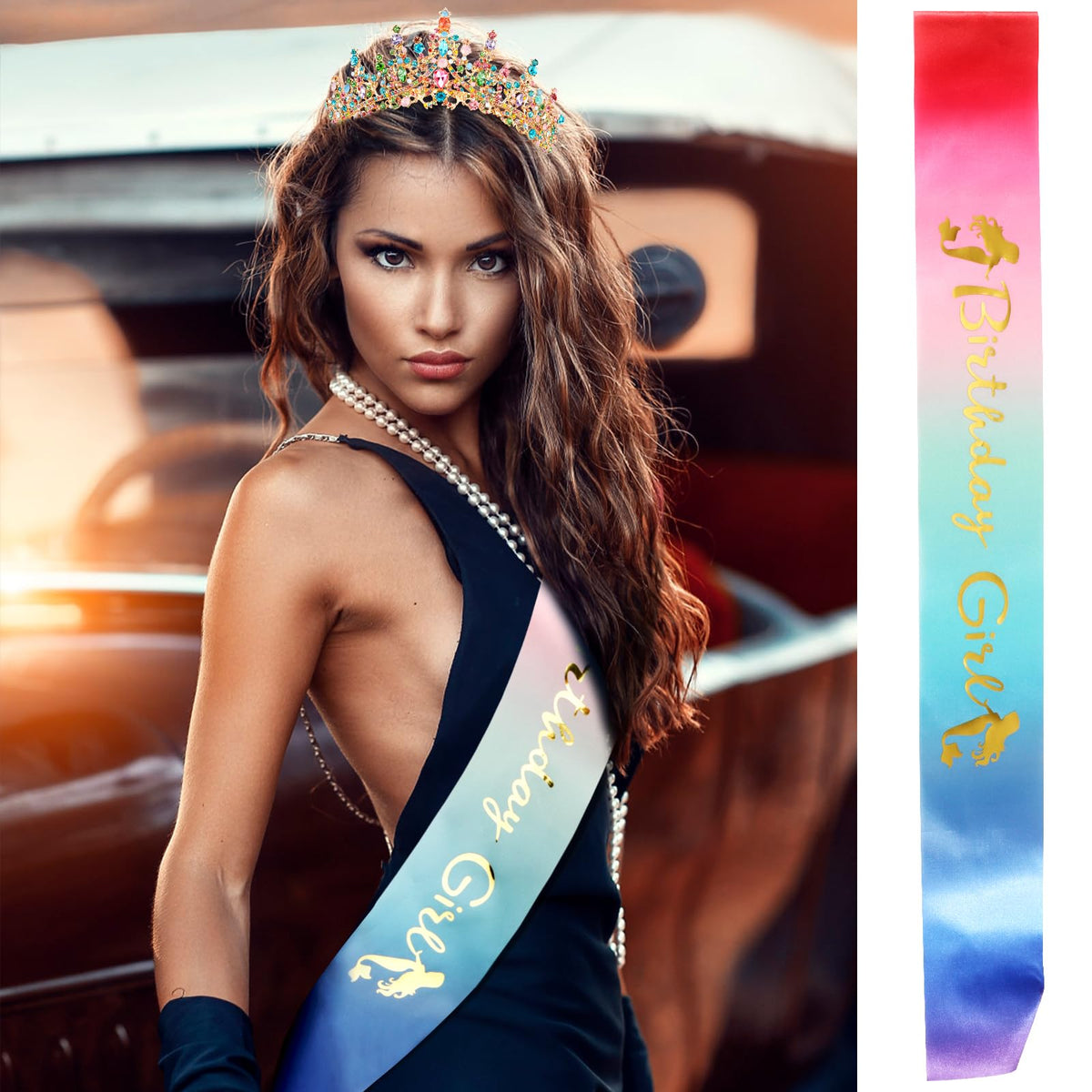 VELSCRUN Rainbow Crown back view showcasing secure comb design