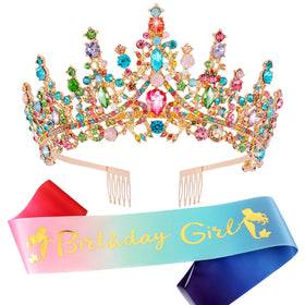 VELSCRUN Rainbow Crown front view sparkles for birthday photos