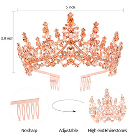 VELSCRUN Rose Gold Crystal Tiara worn in hair for secure, elegant wear.
