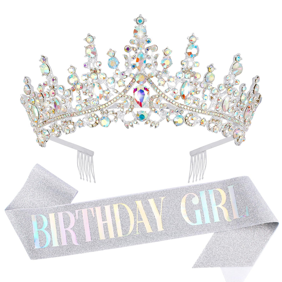 VELSCRUN silver crystal birthday tiara crown for festive looks and comfortable wear.