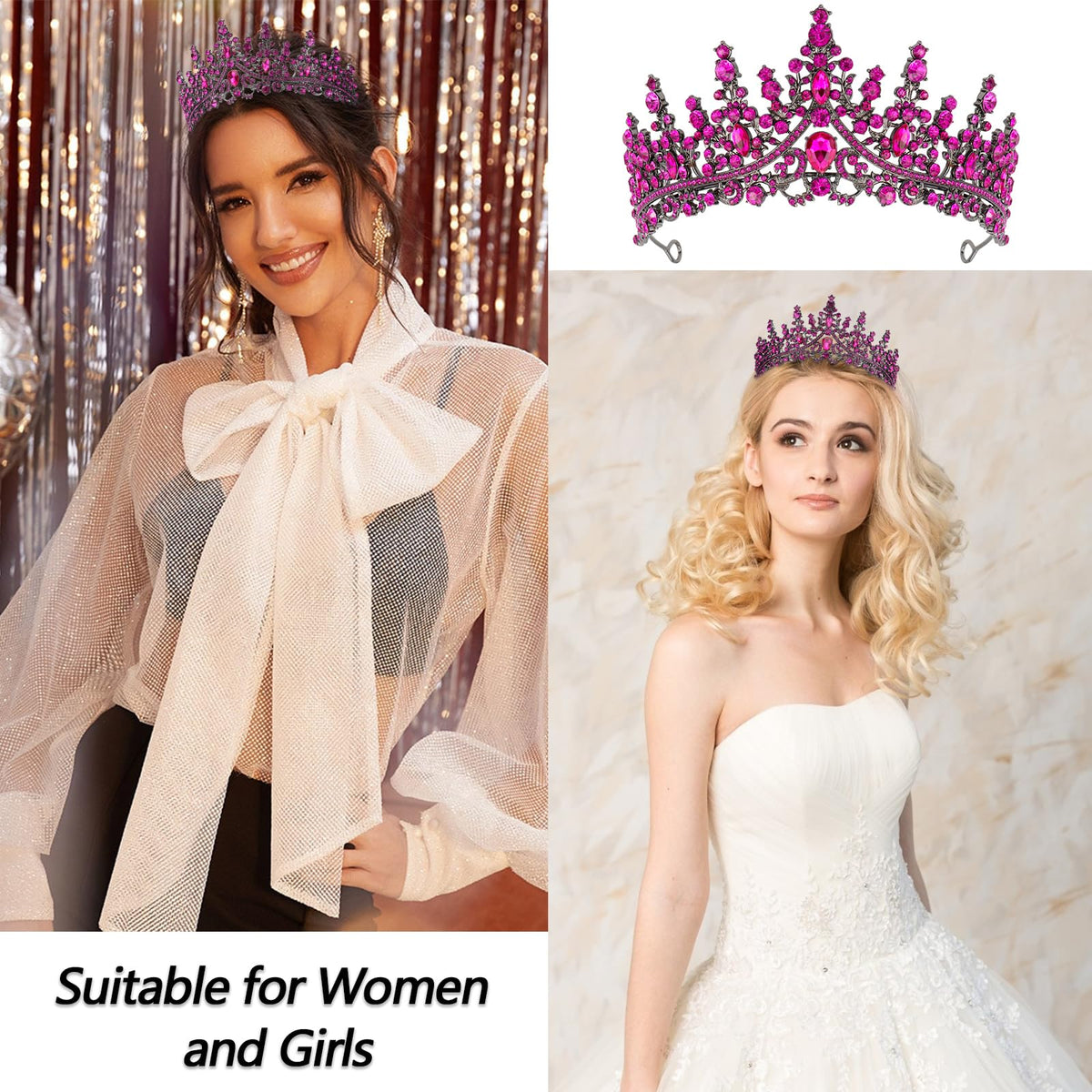 VELSCRUN tiara features a secure comb to prevent slipping during events