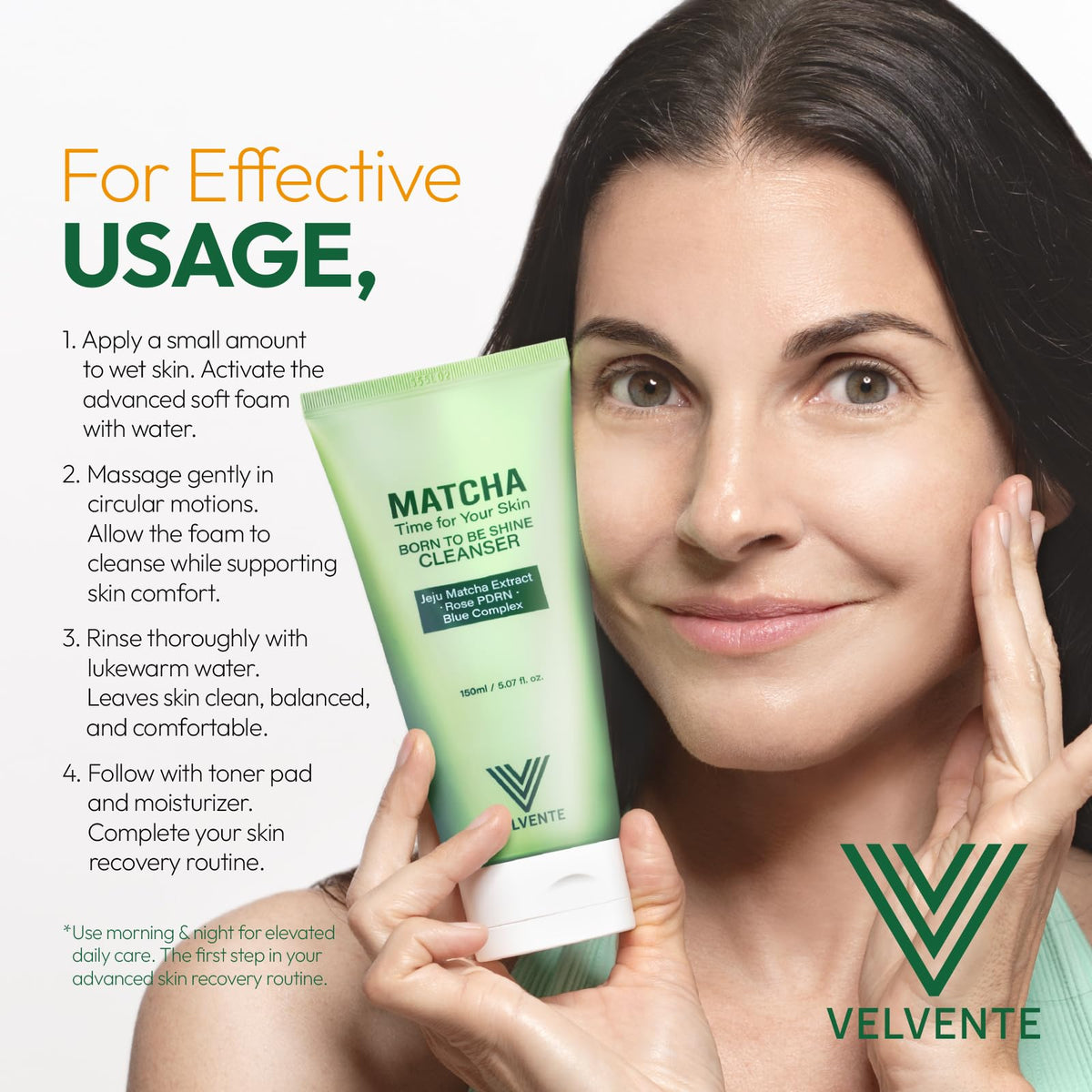 Post-wash calm, non-tight skin with Velvente cleanser