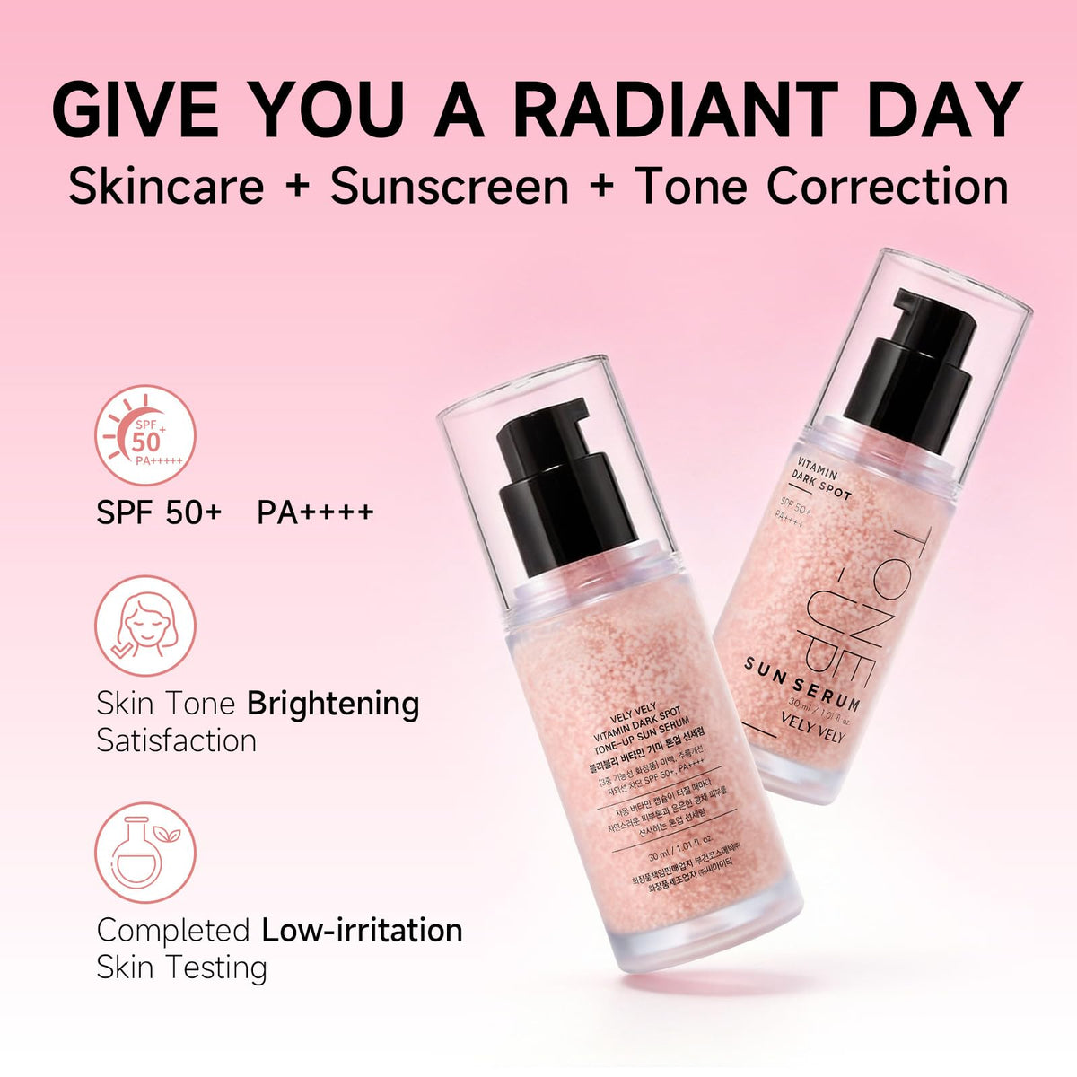 VELY VELY Vitamin Dark Spot Sun Serum SPF 50+ PA++++ label emphasizes broad-spectrum defense.