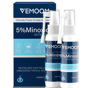 VEMOOM 5% Minoxidil bottle for precise dosing on thinning areas