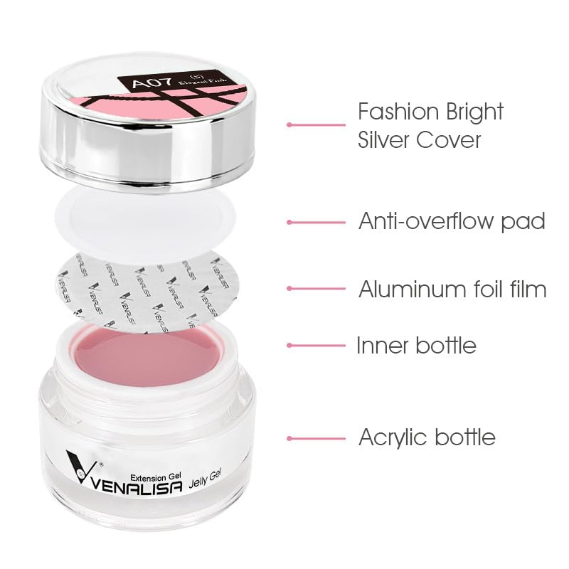 Glossy finish on a nail surface with Venalisa Builder Nail Gel 50ml.
