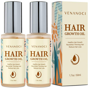 Venanoci hair growth oil bottle showing lightweight formula for easy daily care