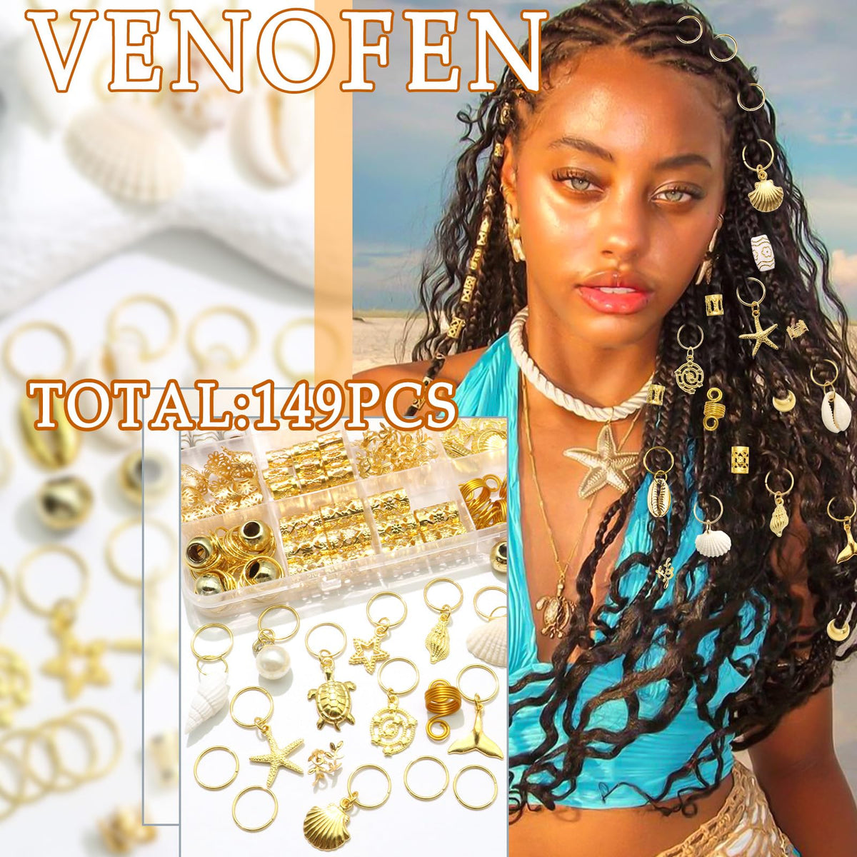 VENOFEN gold dreadlock clips starfish: secure, stylish accents for unique updos.