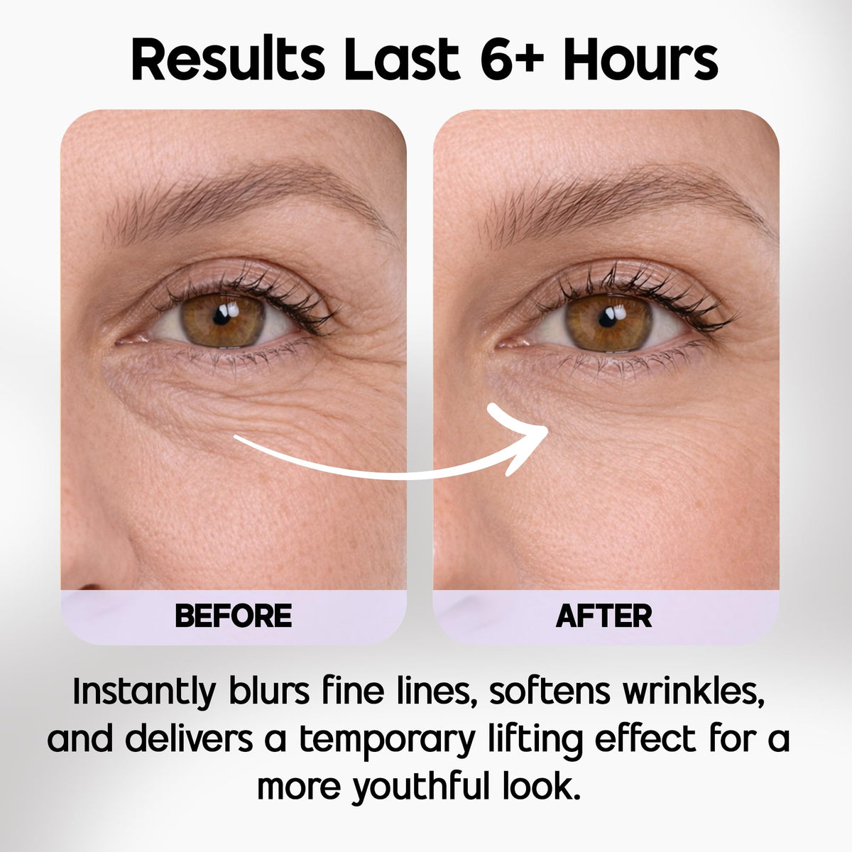 Venofye Blossom Bee Advanced Wrinkle Corrector under-eye area application shows smoothing.