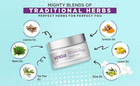 VENSIA Anti Pigmentation Cream tube with swatch showing hydration and smooth texture.