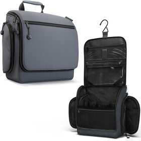 VENTURE 4TH hanging toiletry bag opens to reveal 18 organized compartments for travel essentials