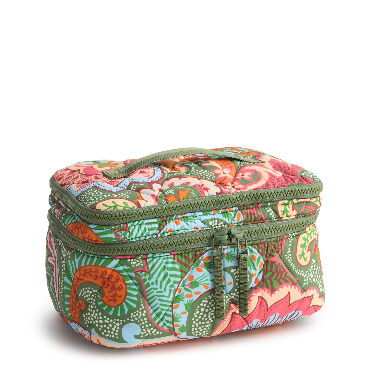Vera Bradley Featherweight Brush Up cosmetic case in Leaf Me Not Paisley for travel organization.