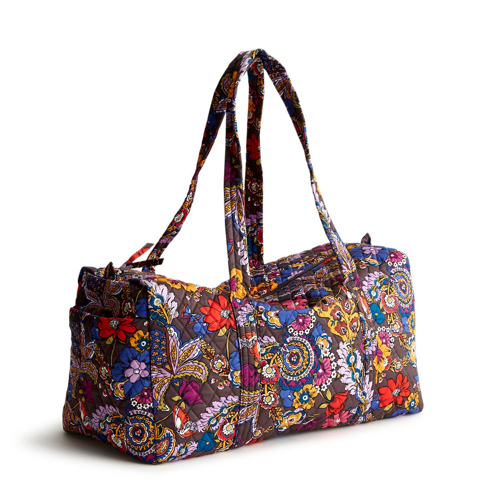 Vera Bradley Original Duffle Bag Colorful Bouquet front view for compact travel