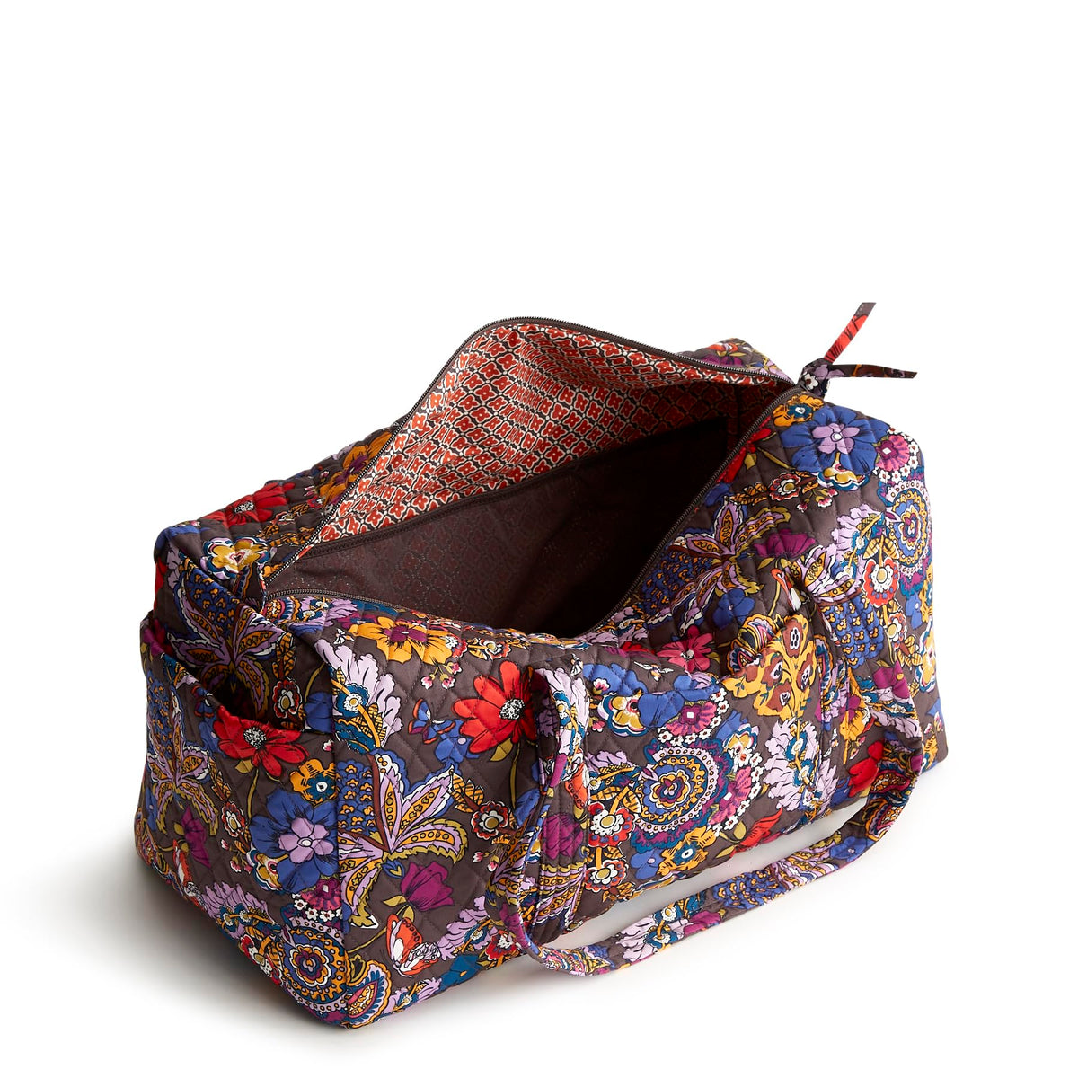 Interior pockets of Vera Bradley Duffle Bag Colorful Bouquet for organized storage
