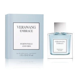 Vera Wang Embrace Periwinkle Iris closeup, highlighting heart notes and refined softness.